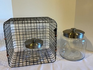 lot 542 image: New Decorative Metal Basket and Two Jars