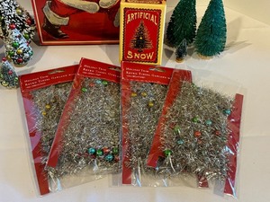 lot 530 image: Christmas Santa Print on Wood, New Retro Style Tinsel and More