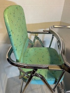 lot 547 image: Vintage Ames Co Aqua Starburst Pattern Chrome and Metal High Chair
