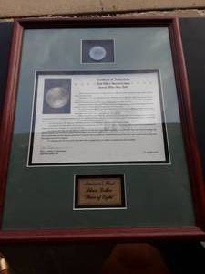 lot 25 image: Americas First Silver Dollar Piece Of Eight With Numismatic Certificate. 1804 Date. Matted & Framed