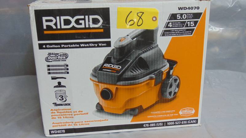 RIDGID Vacuum W/ Fine Dust Filter Locking Hose Accessories 4-Gallon  5.0-Peak 648846003399