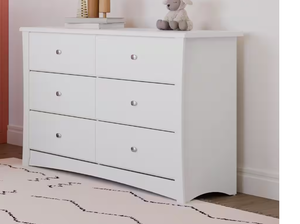 6-Drawer Crescent White Dresser by Storkcraft Model # 03666-301 UPC Code # 056927101214