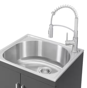 All-In-One Stainless Steel 24 in Laundry Sink with Faucet and Storage Cabinet in Dark Gray Model # 1673US-24-314 UPC Code # 815324023112