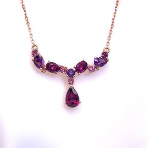 Rhodolite Garnet, Pink Tourmaline & Amethyst Chandelier Drop Cluster Necklace in Rose Gold $1,870 Retail VIDEO