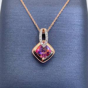 Fireflies Mystic Quartz & Diamond Modern Geometric Drop Pendant Necklace in Rose Gold $1,299 Retail