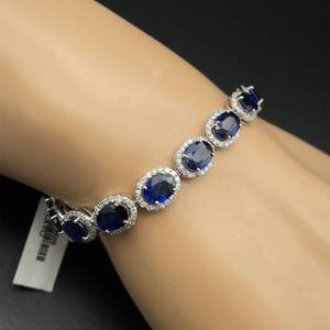 Designer Oscar Friedman 17.08 Carat Blue Sapphire & Diamond Halo Link Bracelet in 14k White Gold, w $38,000 Retail  VIDEO 