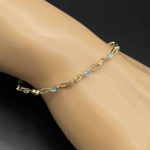 London Blue Topaz & Diamond Sparkling Raindrop Bezel Lace Link Bracelet in Yellow Gold VIDEO