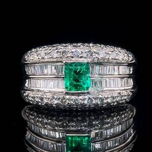 Luxurious Estate 1.56 Carat Natural Emerald & Diamond Concave Double Row Pave Tapered Ring in Platinum $7,800 Retail VIDEO