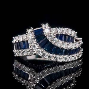 Natural Blue Sapphire & Diamond Entwined Channel Ribbon Crossover Estate Ring in 14k White Gold $4,350 Retail VIDEO