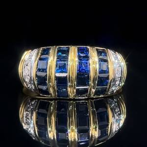 Newly Refurbished Stunning Natural Blue Sapphire & Diamond Six Row Dome-Shaped Scroll Estate Ring in 14k Yellow Gold $2,460 Retail VIDEO