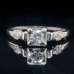 Diamond Round Brilliant Cut Three-Stone Estate Ring in Brightly Polished Platinum $2,275 Retail  VIDEO