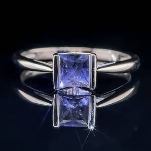 Square Iolite Solitaire Tension Minimalist Ring in 14k White Gold