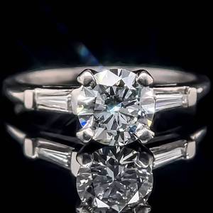 1.21 Carat Diamond Round Brilliant & Baguette Harry Winston Inspired Ring in Platinum, VS ClarityF Color - Past, Present & Future Style $5,400 Retail VIDEO