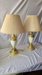 Two electric lamps with shades, gol...