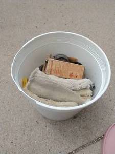 lot 34 image: Bucket of Hurricane Lamp Parts - Wicks & Burners