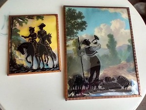 lot 93 image: (2) Vintage Bubbled Glass Pictures