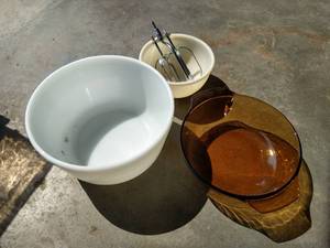 lot 104 image: Glass Bowl Lot - One is Hamilton Beach Pyrex