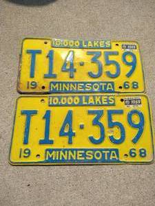 lot 143 image: (2) Vintage 1968 Minnesota License Plates