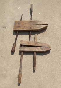 lot 151 image: (2) Vintage Wooden Clamps