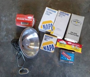 lot 166 image: Misc. Lot - Oil Filters, Work Lamp, Etc.