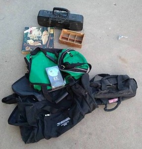 lot 176 image: Duffles, Craftsman Tool Bag, E.T. VHS (New), Portable Stereo, Etc