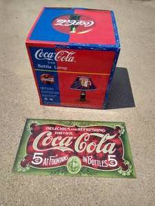 lot 207 image: Coca-Cola Bottle Lamp (New) & Tin Sign