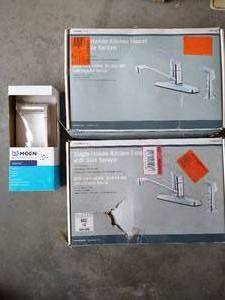 lot 222 image: (2) Kitchen Faucet Sets & Towel Rack