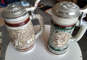 lot 227 image: (2) Vintage Avon Steins - Cowboy & HuntingFishing