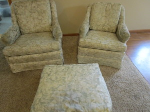 Upholstered Chairs, One Ottoman