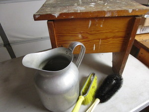Vintage Pitcher, Brushes, Bench