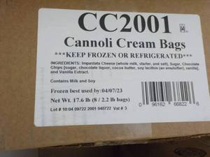8 - 2.2 lb. Frozen Bags Cannoli Cre...