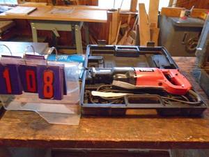lot 108 image: G-Force reciprocating saw in case with blades. Good used condition. As shown.