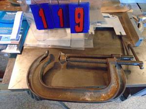 lot 119 image: Qty of 2 large c clamps. Approx 10- 12. As shown.