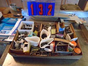 lot 132 image: Flat of screws & misc hardware. As shown.