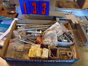 lot 133 image: Flat of screws & misc hardware. As shown.