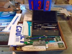 lot 139 image: Flat of compass & other drafting tools. As shown.