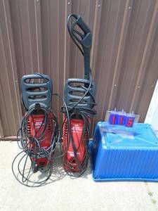 Qty of 2 electric pressure washers. One working. One for parts or repair. As shown.