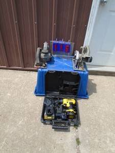 12 volt Dewalt drill wit bits & charger. Battery needs charge & 2 Porter Cable cordless saws. No batter or chargers. As shown.