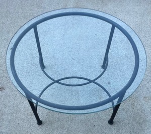 lot 74 image: Black Metal Based Round Table with Glass Top