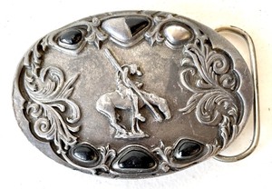 lot 91 image: Two Horse Themed Belt Buckles