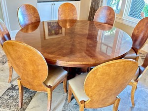 lot 1 image: Stunning Circular Dining Room Pedestal Table and Eight Chairs by Century