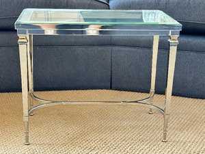 lot 14 image: Chrome Base Glass Top Accent Table