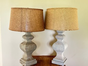 lot 25 image: Pair of Distressed Wood Table Lamps