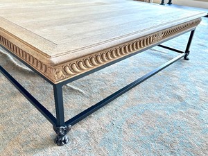 lot 27 image: Extra Large Wooden Square Coffee Table with Metal Details