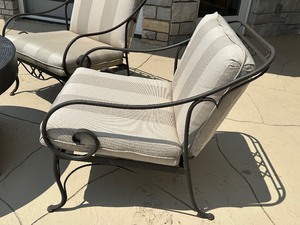 lot 7A image: OriFlamme Fire Table and Pair of Metal Patio Chairs