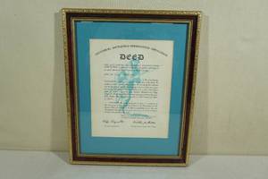 lot 55 image: Framed Gettysburg Battlefield Preservation Association Deed