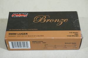 lot 105 image: 50 PMC Bronze 9mm Luger 115 Gr FMJ Ammo