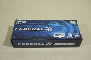 lot 118 image: 20 Federal .223 Rem Varmint & Predator 50 Gr JHP Ammo