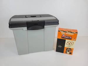 lot 454 image: Portable Eldon File Box and 2008 Tony Stewart Desk Calendar and Collectible 164 Die Cast NASCAR