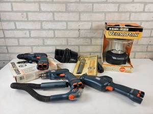 lot 95 image: Lot of Black & Decker VersaPak Cordless Tools and Charger - Drills, Screwdrivers, Lantern and More - NO SHIPPING